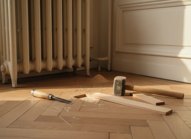 Réparation discrète de parquet ancien dans un appartement à Paris