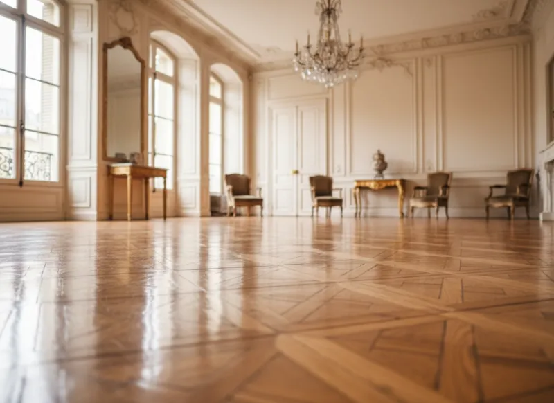 Parquet vitrifié brillant dans une pièce de prestige à Paris