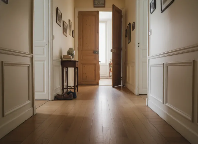 Couloir parisien avec parquet vitrifié résistant au passage