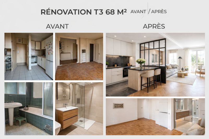 Avant Après rénovation du T3 à Puteaux